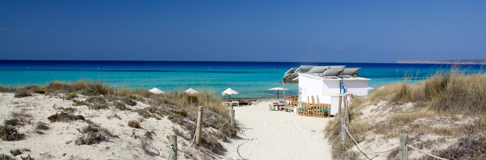 Formentera Playa Arenals Insel Formentera Blick auf das Meer vom Strand